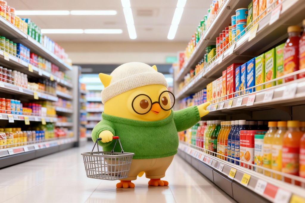 Knowee IP — owl with basket in supermarket aisle