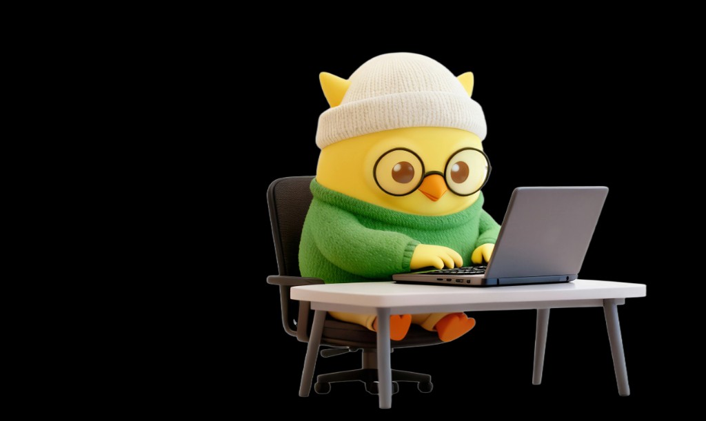 Knowee IP — typing on laptop, cut-out on black for product chrome